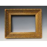 A 19TH CENTURY GOLD FRAME WITH ACANTHUS LEAF DESIGN TO OUTER EDGE, frame W 8 cm, rebate 36 x 26 cm