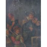 (XIX). Dutch school, interior scene with musicians and figures, unsigned, oil on board, laid on