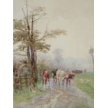 CHARLES PIGOTT (1863-1940). Misty wooded landscape with cattle and drover in a lane, signed bottom