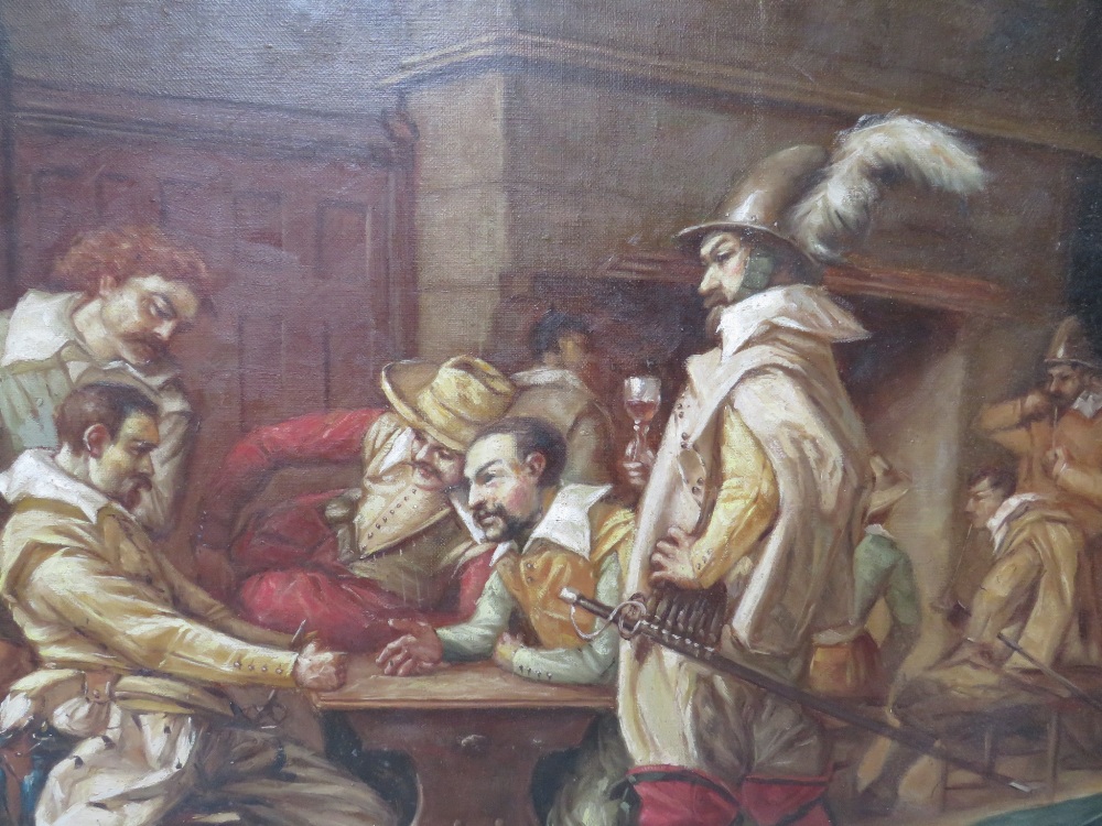 A. PASTEN (XIX). Interior scene with soldiers in Carolean dress, signed lower left, oil on canvas - Image 3 of 5