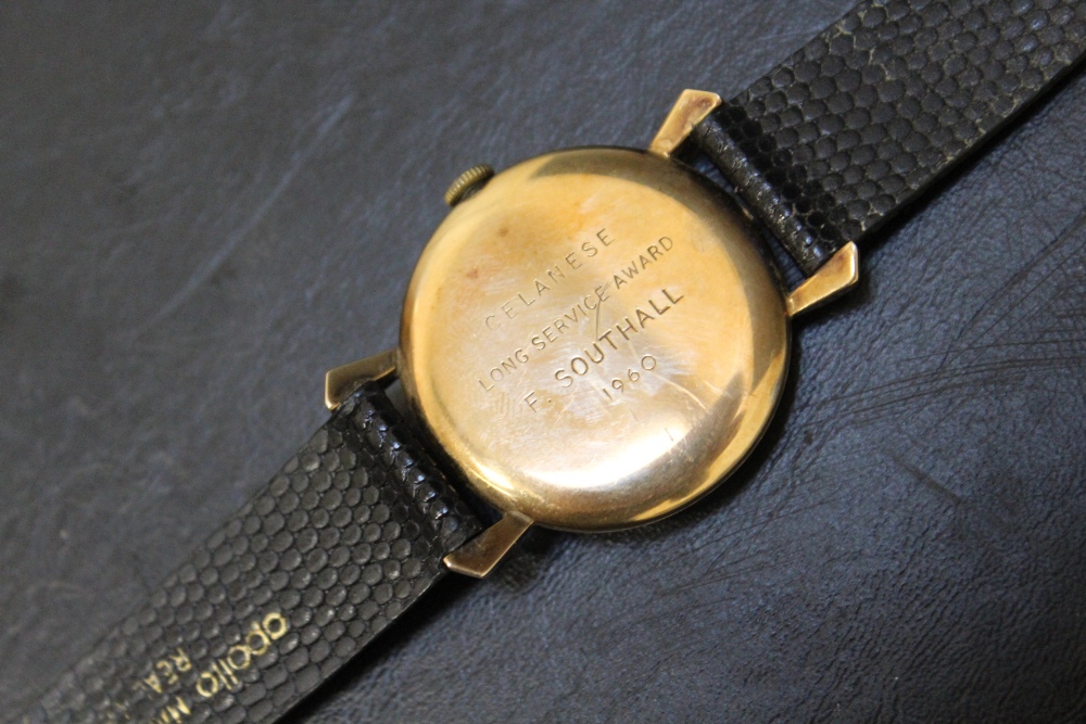 A 9CT GOLD TIMOR WRIST WATCH, on replacement leather strap, presentation engraving to reverse, Dia - Image 3 of 3