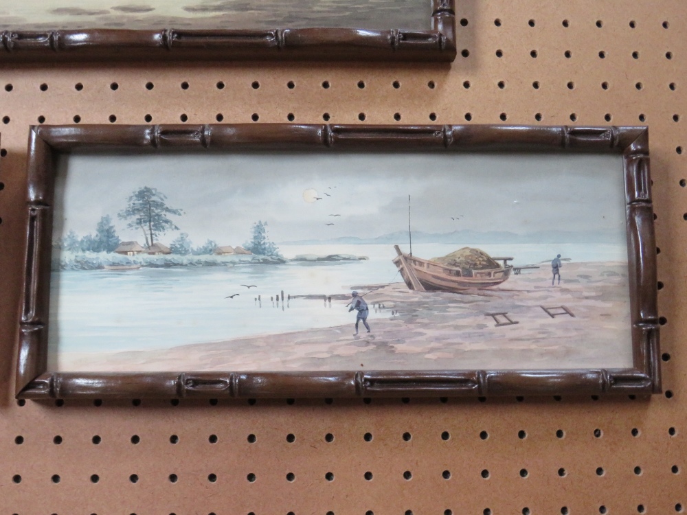 A SET OF FIVE ORIENTAL RIVER LANDSCAPERS WITH FIGURES AND BOATS, one bearing character mark lower - Image 3 of 6