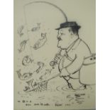 H.M. BATEMAN. Comical fishing cartoon, signed and dated 1922 lower middle, pen and ink on paper laid