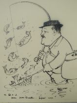 H.M. BATEMAN. Comical fishing cartoon, signed and dated 1922 lower middle, pen and ink on paper laid