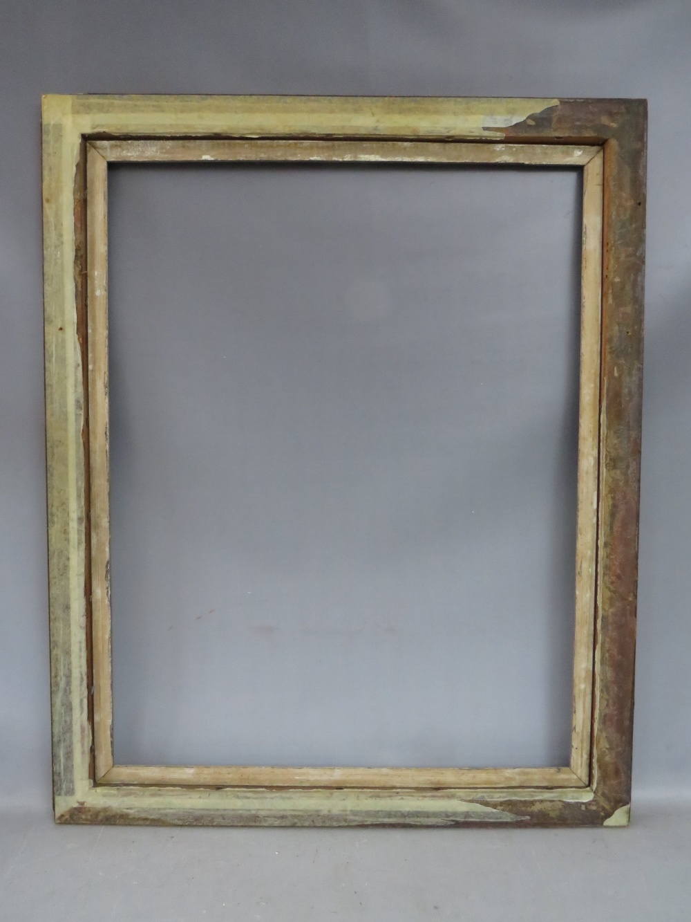 A 19TH CENTURY MAPLE FRAME WITH GOLD SLIP, in need of some restoration, frame W 6 cm, rebate 88 x 69 - Image 6 of 6