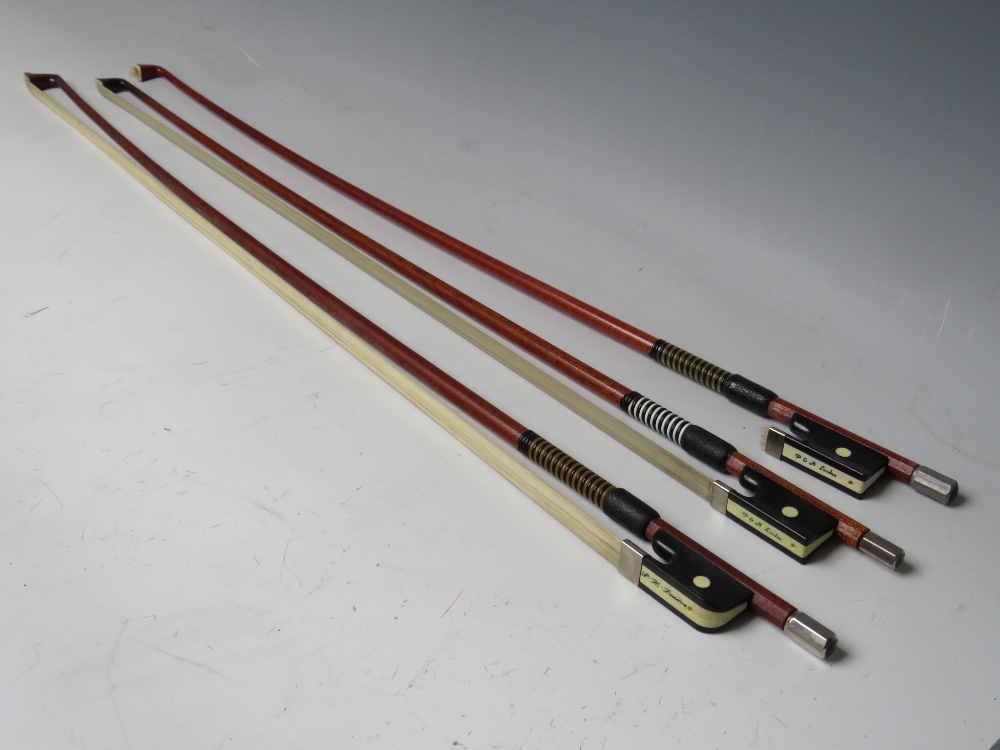 THREE GLASS FIBRE VIOLIN BOWS, one marked P H London, the other tow marked P & H LondonCondition - Image 2 of 7