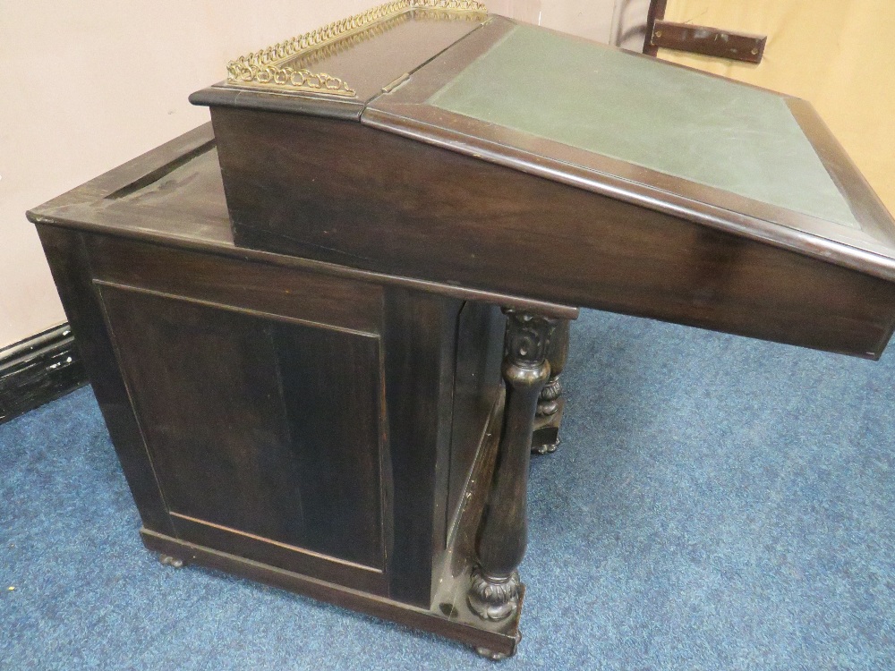 A 19TH CENTURY COLONIAL EBONY DAVENPORT DESK IN THE MANNER OF GILLOWS, the slope with brass gallery - Image 2 of 5