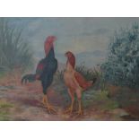 F.J.S. CHATTERTON. A study of two fighting cocks in a wooded landscape, signed and dated 1893