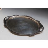 A HALLMARKED SILVER TWIN HANDLED SERVING TRAY BY ROBERTS & BELK - SHEFFIELD 1930, approx weight
