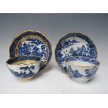 A LATE 18TH CENTURY CAUGHLEY BLUE AND WHITE TRANSFER PRINTED PORCELAIN TEA BOWL AND SAUCER, Oriental