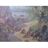(XIX-XX). Continental school, rural riverside village scene with numerous figures and figures on