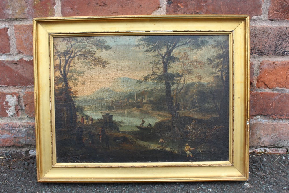 CIRCLE OF PAOLO ANESI (ROME c.1700 - c.1761). An extensive river landscape with fishermen in the - Image 2 of 6