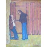 MARTIN BAILLIE (1920-2012). Modernist study of two figures by a fence, signed and dated 1987 lower