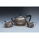 A MATCHED HALLMARKED SILVER THREE PIECE TEA SERVICE, various dates and makers, approx combined