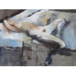 MICHAEL SMITH (XX). English school, female nude reclining on a bed, signed lower left, oil on board,