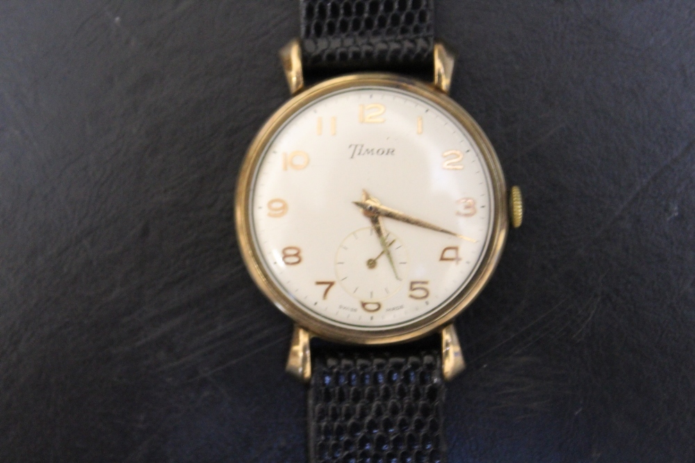 A 9CT GOLD TIMOR WRIST WATCH, on replacement leather strap, presentation engraving to reverse, Dia - Image 2 of 3