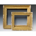 TWO 19TH CENTURY GOLD FRAMES FOR RESTORATION, with inner and outer designs, Frame W 7 and 9 cm,