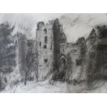 LESLIE MAARR (b.1922). Modernist study of Ludlow Castle, signed and dated 91/93 lower left, charcoal