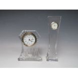 A JOHN ROCHA FOR WATERFORD CRYSTAL STYLISED SLIMLINE GLASS CLOCK, H 23.5 cm, together with a