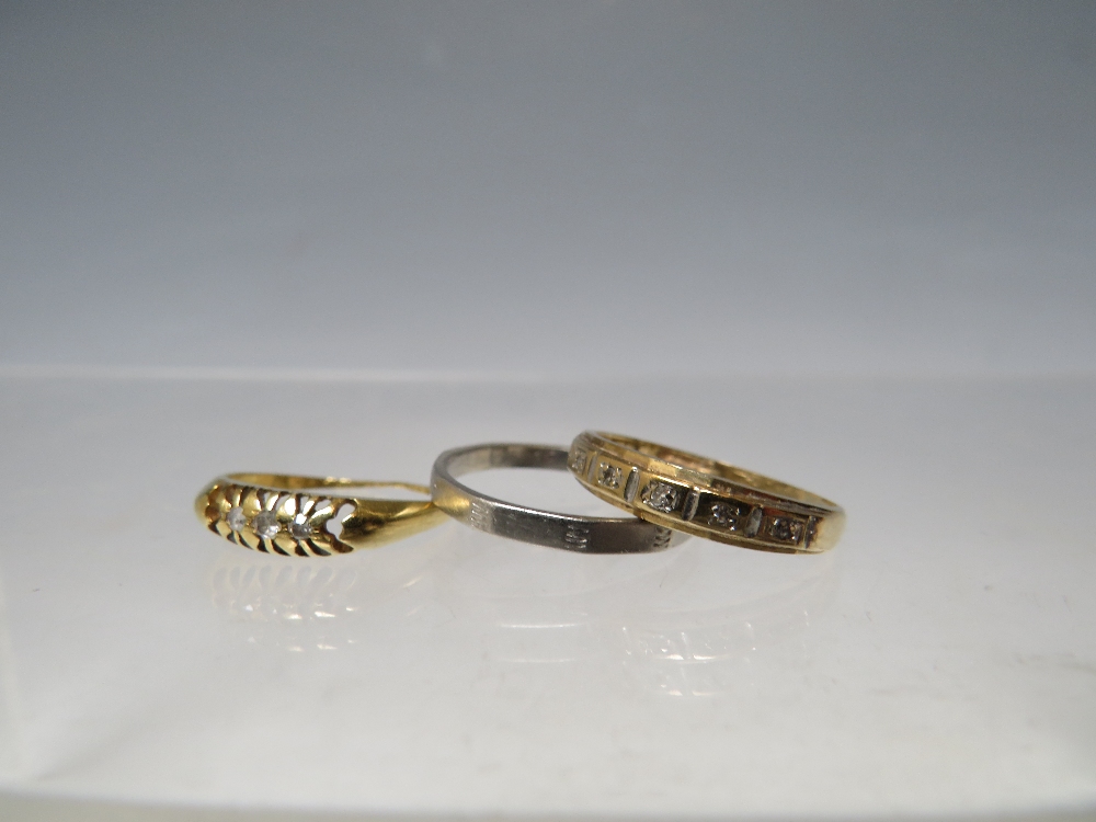 A HALLMARKED 9CT GOLD HALF ETERNITY RING, together with a second hallmarked ring having partial