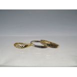 A HALLMARKED 9CT GOLD HALF ETERNITY RING, together with a second hallmarked ring having partial