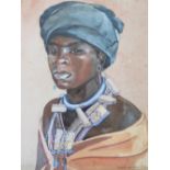 LUCY MARY MULLINS (1920-2008). Portrait of an African lady, signed, mixed media, framed and