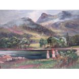 C. WYTE POTTER (b.1905). Stormy lakeland scene with figures, cattle in distance 'Glencoyne Bay &