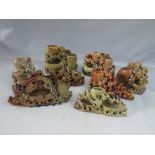 A COLLECTION OF EIGHT ASSORTED ORIENTAL SOAPSTONE CARVINGS, tallest H 18 cm, widest W 30 cm, some
