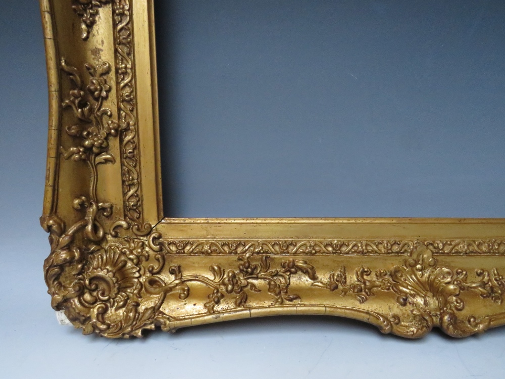 A 19TH CENTURY DECORATIVE GOLD SWEPT FRAME, frame W 9 cm, rebate 62 x 51 cm - Image 2 of 6