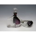 A KARLIN RUSHBROOKE STUDIO GLASS 'WEDGE' PERFUME BOTTLE, H 17.5 cm, together with a stylised