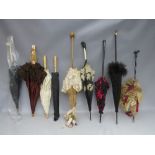 A COLLECTION OF VINTAGE VICTORIAN & EDWARDIAN PARASOLS, various styles and periods to include lace