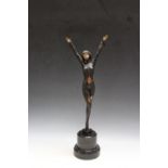 AN ART DECO STYLE BRONZE TYPE FIGURE OF A DANCER, on marble base, H 46.5 cm