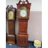 A LARGE 19TH CENTURY 8 DAY MAHOGANY LONGCASE CLOCK BY DUNLOP - NEWCASTLE, the arched painted dial