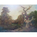 J. MILLER (XIX). British school 'The Deer Park' see verso, signed lower left, oil on canvas, framed,