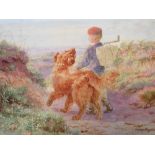 HELENA JANE MAGUIRE (1860-1909). Coastal landscape with dog and young traveller on a path, signed