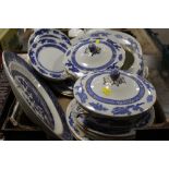 A TRAY OF BLUE AND WHITE CHINA TO INCLUDE A QUANTITY OF GEORGE JONES CRESENT CHINA