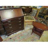 A REPRODUCTION BUREAU, OCCASIONAL TABLE AND WICKER TABLE (3)