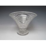 A HOBNAIL CUT GLASS VASE OF LARGE PROPORTIONS, of flared form with engraved embellishment to