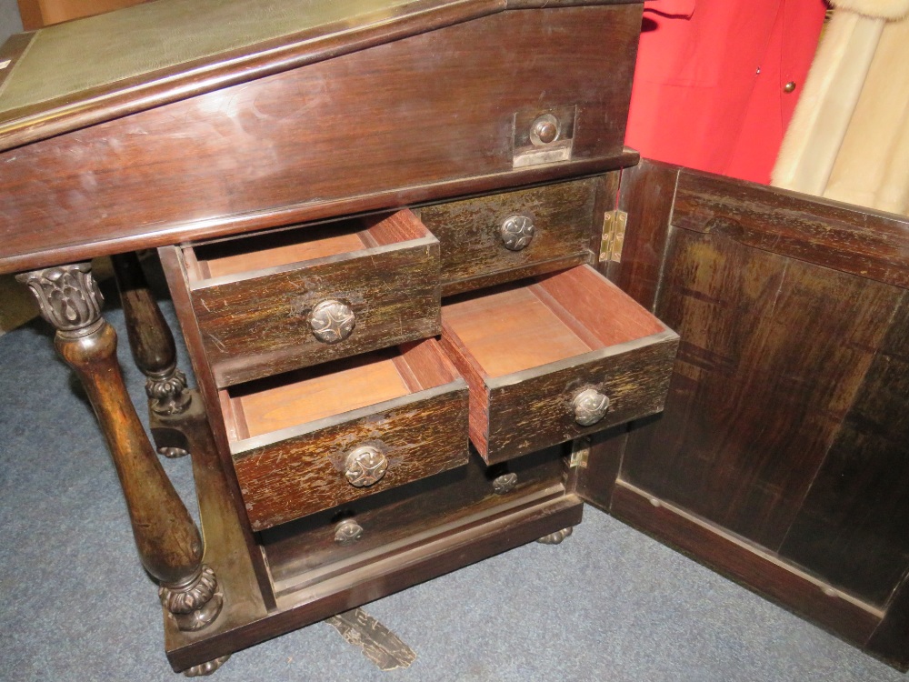 A 19TH CENTURY COLONIAL EBONY DAVENPORT DESK IN THE MANNER OF GILLOWS, the slope with brass - Image 6 of 6