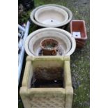 SEVEN ASSORTED GARDEN PLANTERS INCLUDING A SQUARE PLANTER