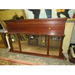 AN EDWARDIAN MAHOGANY INLAID OVERMANTEL MIRROR H-78 W-137 CM