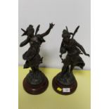 TWO MODERN SPELTER / BRONZE EFFECT FEMALE CHERUBIC / WINGED NYMPH FIGURES