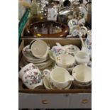 TWO TRAYS OF CERAMICS AND GLASS TO INCLUDE NOVELTY TEAPOTS