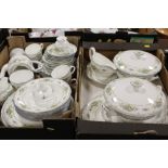 TWO TRAYS OF WEDGWOOD PETERSHAM TEA AND DINNERWARE (APPROX 54 PIECES)