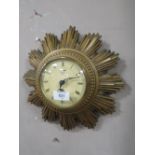 A RETRO SMITH 8 DAY SUNBURST WALL CLOCK W-30 CM