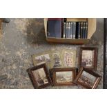 A COLLECTION OF OAK FRAMED AND GLAZED PRINTS TOGETHER WITH A SELECTION OF BOOKS