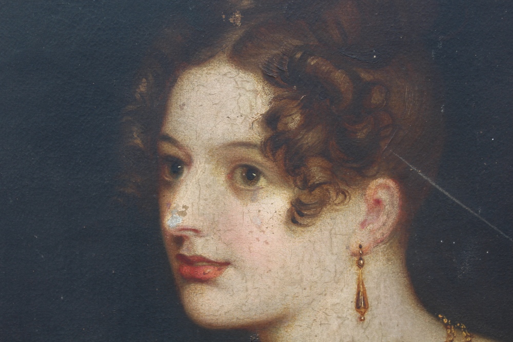 CIRCLE OF RICHARD WESTALL R.A. (1765-1836). Portrait of a lady in a white dress with red shawl, - Image 3 of 5