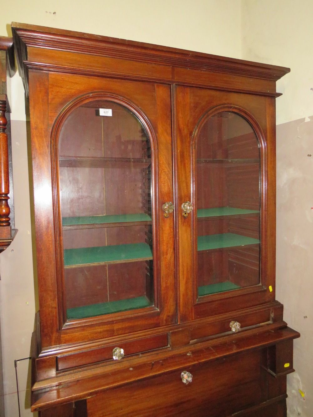 A 19TH CENTURY GLAZED BOOKCASE WITH SECRETAIRE TYPE DRAWER W-100 CM - Image 2 of 6