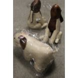 TWO NOVELTY FAUX LEATHER RABBIT DOOR STOPS AND AN ELEPHANT EXAMPLE