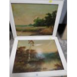 A PAIR OF FRAMED OIL ON BOARD PAINTINGS BY T. WOOD A/F